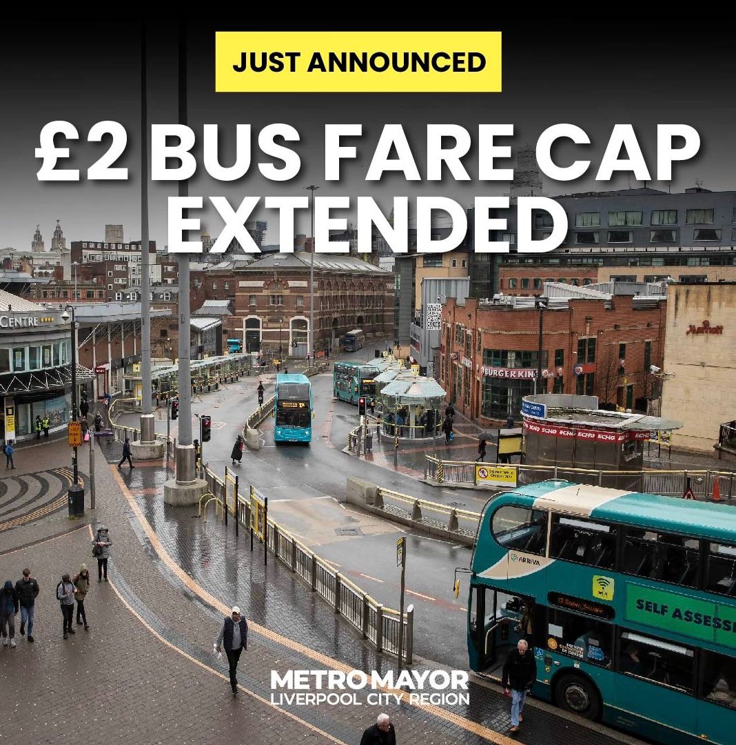 🚍Great news for passengers across the Liverpool City Region!

💷 Steve has just announced that we’re extending the £2 bus fare cap until September 2025, keeping travel affordable for our communities.