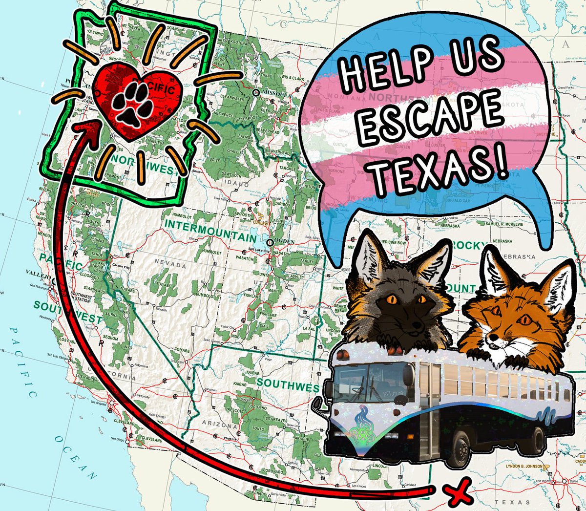 Trans rights are human rights. Hope y'all understand the urgency now! Feeling like Cassandra.

Let me make things clear: if you don't respect our rights of autonomy and existing, get off this page. Our work is not for you. Be gone.

If you want to help us escape from Texas:
