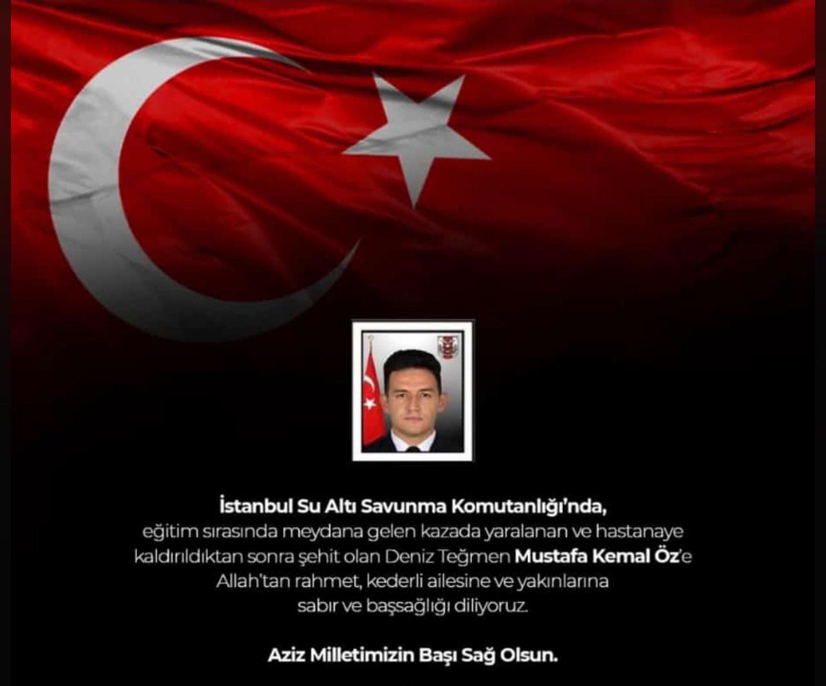 Niğde İl Nüfus ve Vatandaşlık Müdürlüğü (@nigdenufus) on Twitter photo İstanbul Su Altı Savunma Komutanlığı'nda eğitim sırasında meydana gelen kaza sonucu şehadete eren hemşehrimiz Dz. Tğm. Mustafa Kemal Öz'e Allah'tan rahmet; ailesine başsağlığı ve sabır dileriz.
<a href="/itasyapan/">İbrahim Taşyapan</a>
<a href="/NigdeValiligi/">T.C. Niğde Valiliği</a>
<a href="/huseyinsinan44/">Hüseyin Sinan</a>
<a href="/ayseyavuz__/">Ayşe YAVUZ</a> İstanbul Su Altı Savunma Komutanlığı'nda eğitim sırasında meydana gelen kaza sonucu şehadete eren hemşehrimiz Dz. Tğm. Mustafa Kemal Öz'e Allah'tan rahmet; ailesine başsağlığı ve sabır dileriz.
<a href="/itasyapan/">İbrahim Taşyapan</a>
<a href="/NigdeValiligi/">T.C. Niğde Valiliği</a>
<a href="/huseyinsinan44/">Hüseyin Sinan</a>
<a href="/ayseyavuz__/">Ayşe YAVUZ</a>