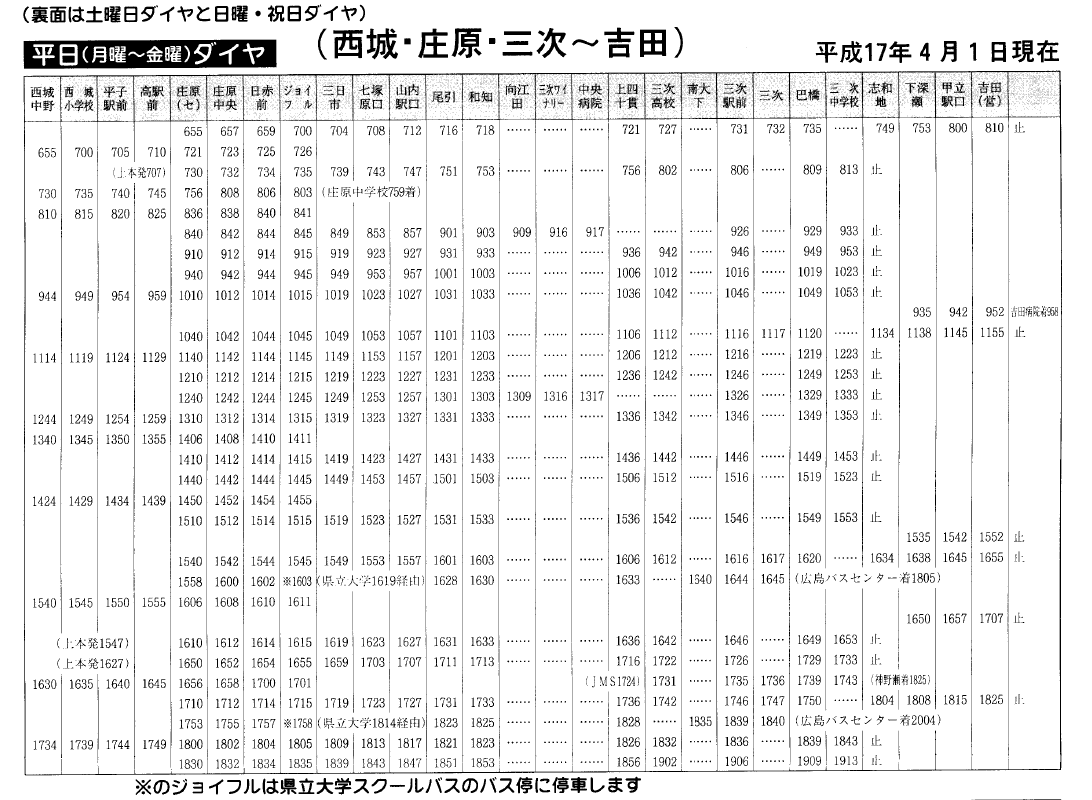 備北交通の三城線、約20年前の2005年の時刻表だと1本/hの時間帯もあり