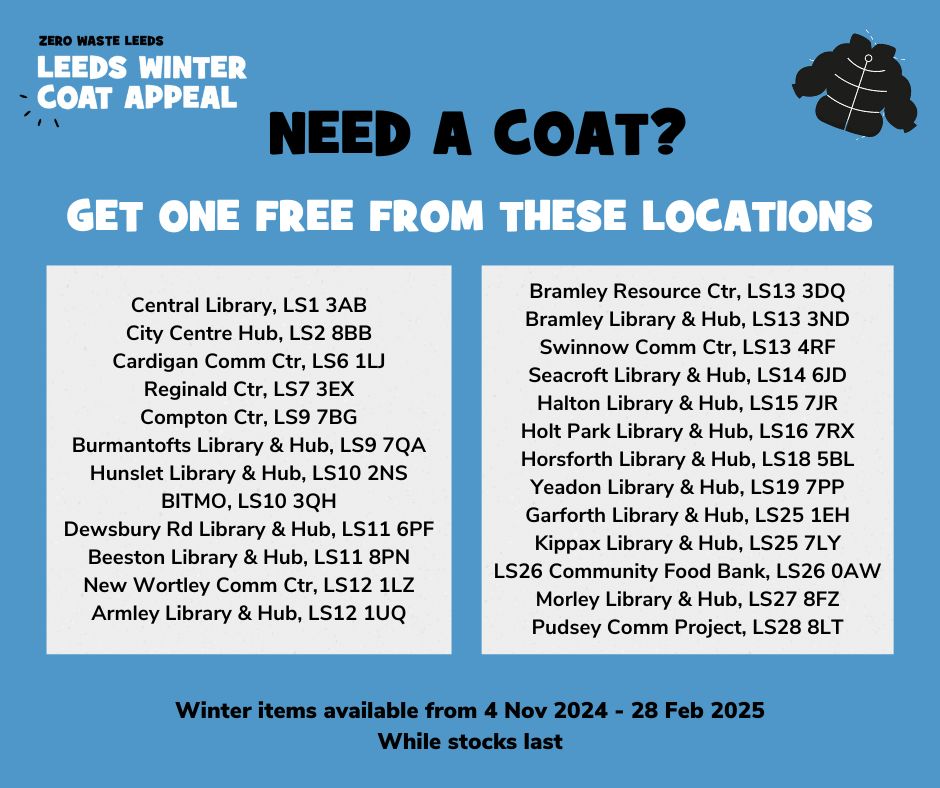 We've been busy delivering coats to a number of Community Hubs across Leeds as part of the #leedswintercoatappeal, so if you need a coat, or know someone that would benefit from a FREE winter item pop in and help yourself.