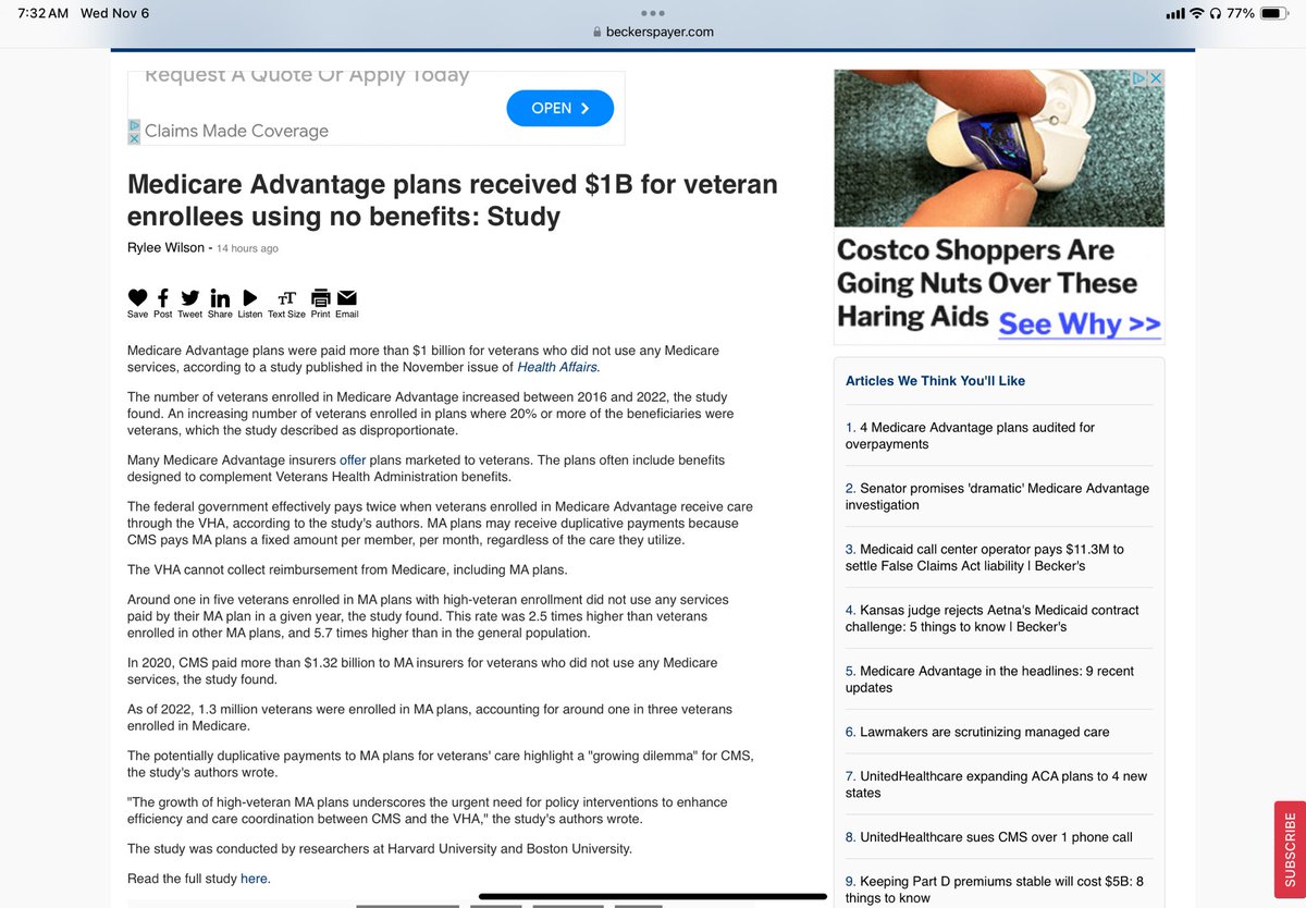 The swamp known as #MedicareAdvantage should be the 1st focus of <a href="/elonmusk/">Elon Musk</a> as D.O.G.E. 

In ‘22, 20% of veterans who were both in the VA and MA plans received ZERO benefits from the MA plans yet these plans received $1B for their care.  We just found yet another pay for to go