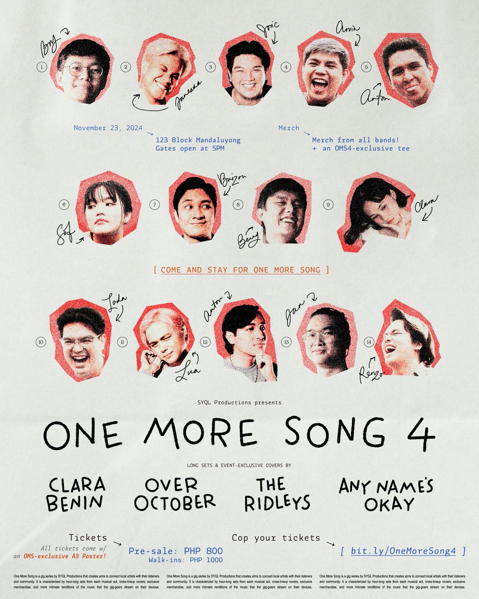 TheRidleysMusic's tweet image. 🏻 @syqlprod presents &apos;ONE MORE SONG 4&apos; ☝🏻

📍 NOVEMBER 23, 2024 @ 123 BLOCK, MANDALUYONG (5 PM)
🎫 TICKETS HERE — bit.ly/OneMoreSong4

🎙️LONG SETS &amp;amp; OMS-EXCLUSIVE COVERS BY
@clarabeninmusic
@overoctoberph
@theridleysmusic
@anynamesokay

LEZZGOOOOOOOOOOOOO
