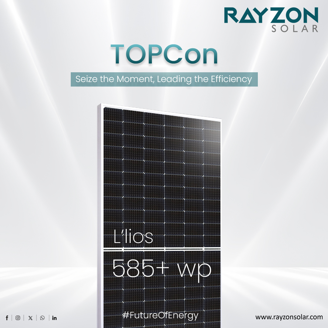 rayzonsolar's tweet photo. TOPCon Solar Panels 585W+! With advanced N-type technology and over 22.65% efficiency, these high-performance panels are designed to deliver superior power output and long-lasting durability. 

#RayzonSolar #TOPConPanels #SolarInnovation #SustainableEnergy #RenewablePower https://t.co/ECx7DyD8EA