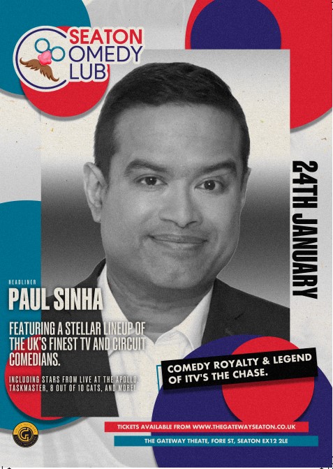 Do you like comedy? If so then get your tickets for our next Seaton Comedy Club with headliner Paul Sinha on 24th January (only 9 left!).
We're also excited to have The Noise Next Door back with their new improv show 'Freewheeling' on 7th February.
 gatewaytheatre.co.uk