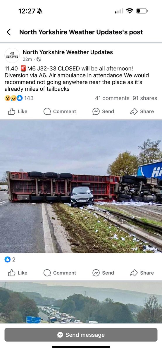 <a href="/SunderlandAFC/">Sunderland AFC</a> for all #safc fans do not head for the M6 to get to Preston. Please RT to help fellow fans avoid.