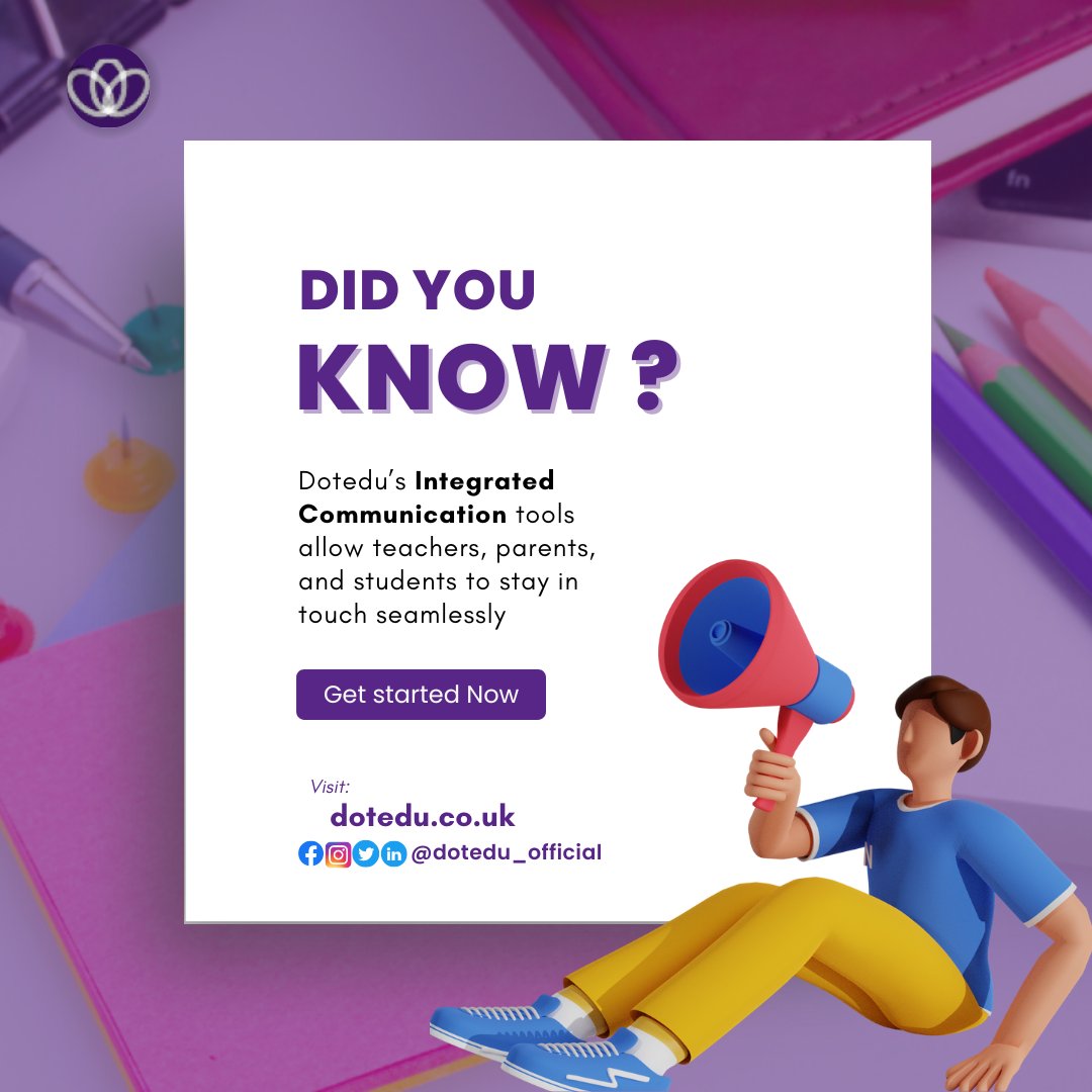 dotedu_official's tweet photo. Did You Know?
Dotedu’s Integrated Communication tool, makes it easier for teachers, parents, and students to stay in touch seamlessly.
#funfactwednesday #Dotedu #DigitalReportCards #PaperlessEducation #GoGreen #EdTechInnovation #dotedu_official https://t.co/u20UHE7f3U