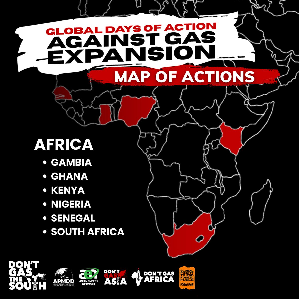 DontGasAsia's tweet photo. 📣 #DontGasTheSouth ‼️

Communities across Asia, Africa, and Latin America are coming together for the Global Days of Action Against Gas Expansion this November 7-11. 

The Global South says NO TO FOSSIL GAS! 

#EndFossilFuels #FastFairForever https://t.co/qLz89xtxg6