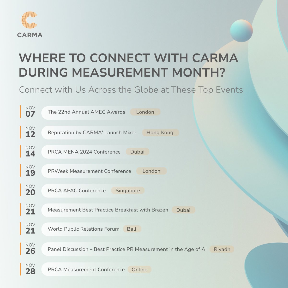 CARMA's tweet photo. Forget the US elections – November is Measurement Month! 

At CARMA, we're celebrating measurement with global events, workshops, and new insights. Let’s connect, learn, and reflect!

#MeasurementMonth #AMECMM #AMEC https://t.co/yHC4qfczI9