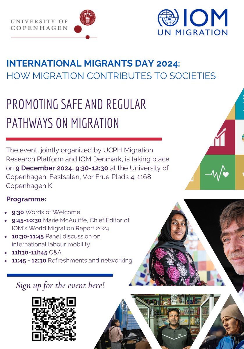 IOM Denmark (@iomdenmark) on Twitter photo 📣Join us & <a href="/UCPH_Research/">University of Copenhagen Research</a> for a special panel discussion on safe & regular #migration pathways!
Meet with researchers, the private sector & policymakers at the University of Copenhagen.
🗓️ 9 December, 9:30-12:30
👉 Register for free: bit.ly/3ChwBgD
#IMD2024 📣Join us & <a href="/UCPH_Research/">University of Copenhagen Research</a> for a special panel discussion on safe & regular #migration pathways!
Meet with researchers, the private sector & policymakers at the University of Copenhagen.
🗓️ 9 December, 9:30-12:30
👉 Register for free: bit.ly/3ChwBgD
#IMD2024