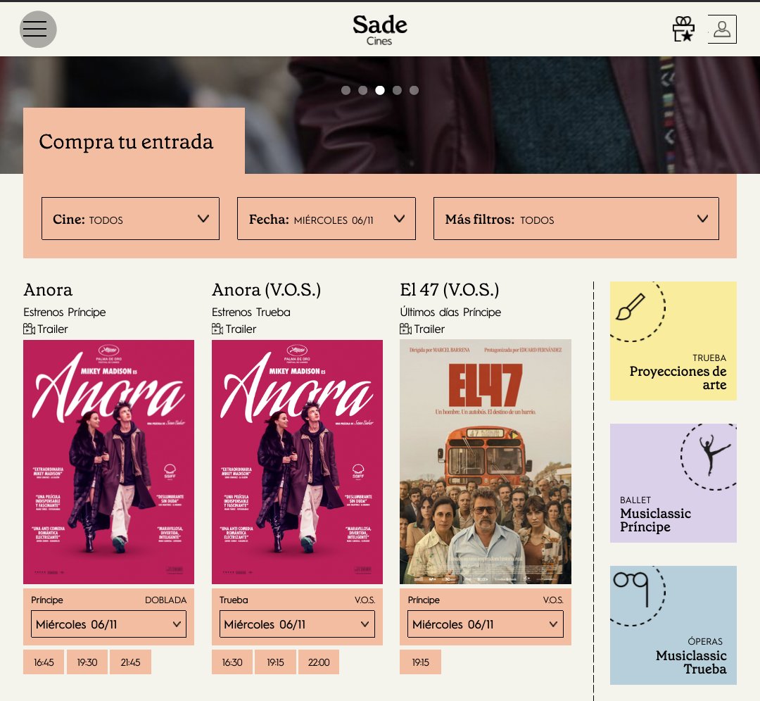 Kaixo <a href="/SadeCines/">Sade Cines</a>, webgune berria hagitz polita, baina euskaraz hitz bakar bat ere ez? Nola da posible Donostiako zinemak kudeatzen dituen enpresa bakarrak horrelako mespretxua egitea euskarari eta euskaldunoi? <a href="/behatokia/">Hizkuntz Eskubideen Behatokia</a> <a href="/DonostiakoUdala/">Donostiako Udala</a> <a href="/euskaraz/">Donostia Euskaraz</a>