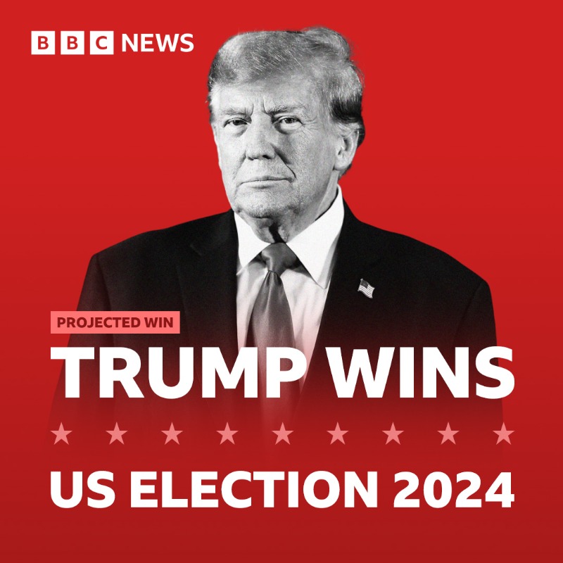 BBCBreaking's tweet photo. Donald Trump wins US presidential election, securing historic return to White House

Follow live ⬇️