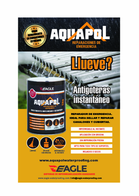 #AQUAPOL: el revestimiento impermeable instantáneo para reparaciones de emergencia y a largo plazo.

Proporciona una membrana continua, resistente y flexible para la protección de cubiertas industriales y domésticas.

Aplicable en condiciones de humedad o incluso, bajo la lluvia!