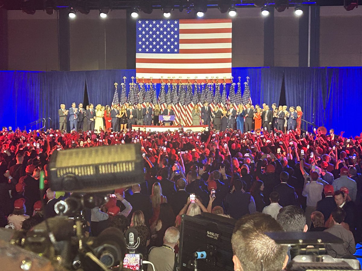 Former president Donald Trump introduced as “president elect” as he enters stage with his family, Senator JD Vance and his family and close friends.
“This will truly be the golden age of America.”