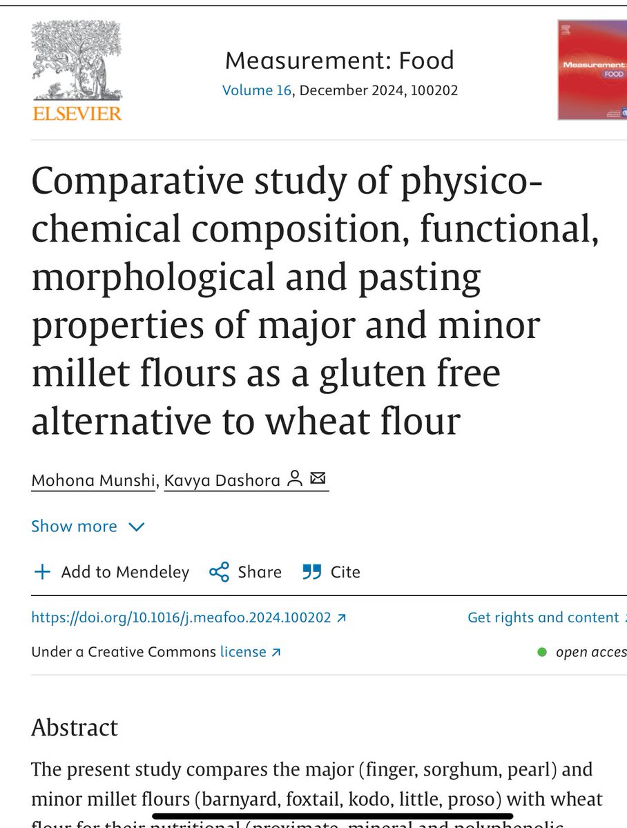 DashoraKavya's tweet photo. Very happy to share our recently #published article on ‘Comparative study of physico-chemical composition, functional, morphological and pasting properties of major and minor #millet flours as a #glutenfree alternative to #wheat flour’. https://t.co/oKDtVrIaJY