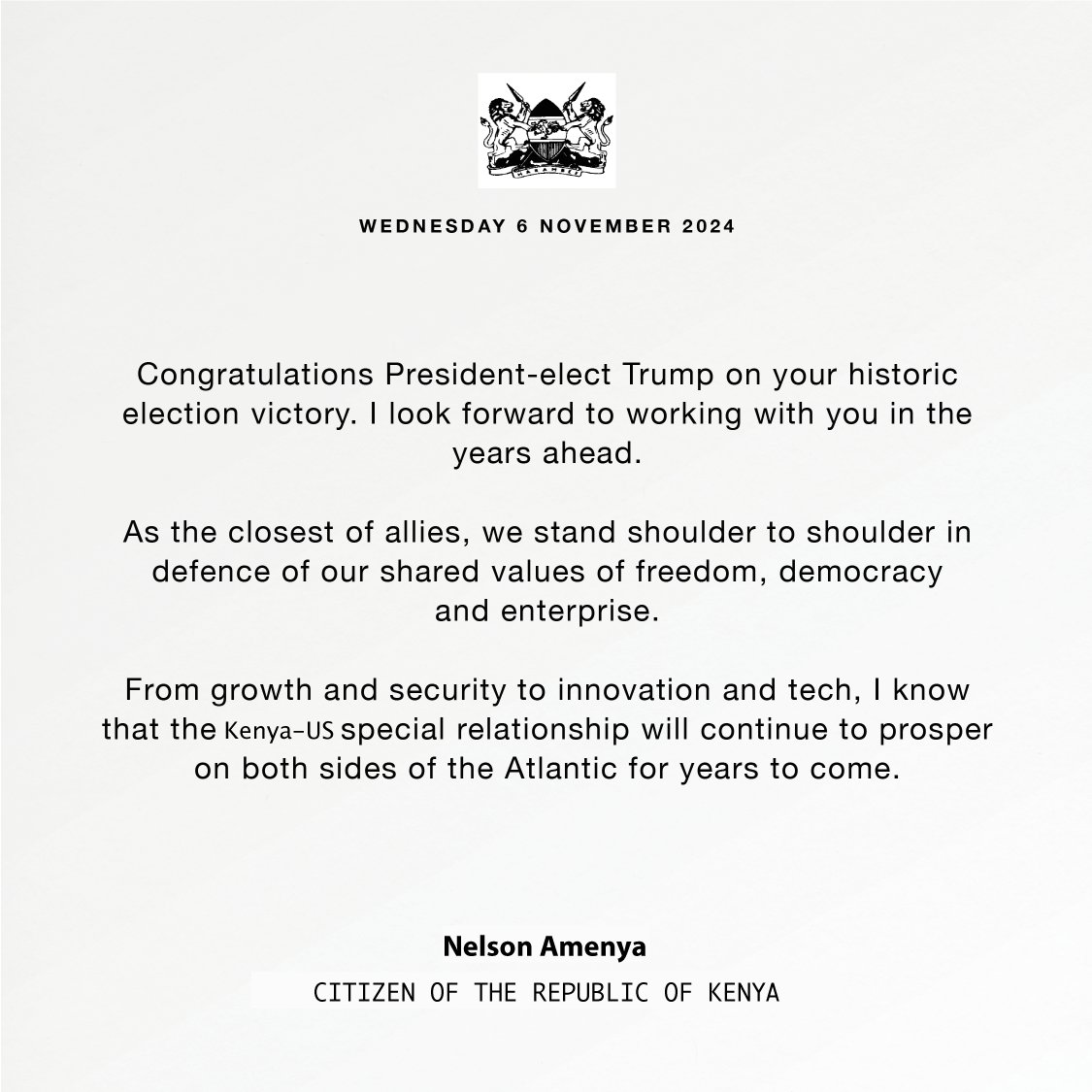 amenya_nelson's tweet photo. Looking forward to working with you President-elect Trump. https://t.co/fFpuPiTWvH