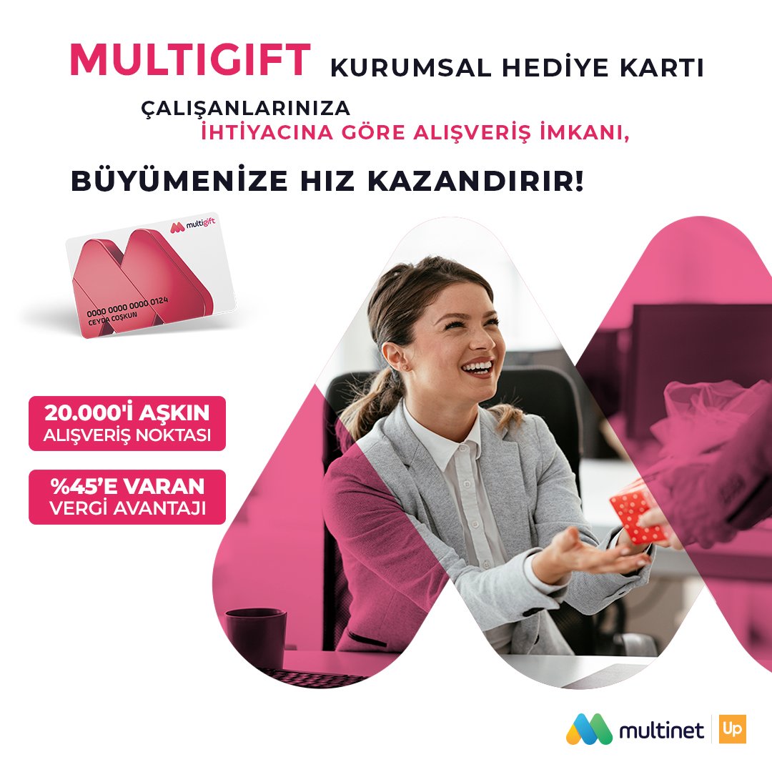 multinetcomtr's tweet image. Çalışanlarınıza mutluluk hediye edin! 🎉​

MultiGift Kurumsal Hediye Kartı ile 20.000’i aşkın alışveriş noktasında geçerli hediye seçenekleri ve %45’e varan vergi avantajından yararlanın! 🌟 
​
Detaylar için bio’daki linke tıklayın!​

#MultiNetUp #MultiGift