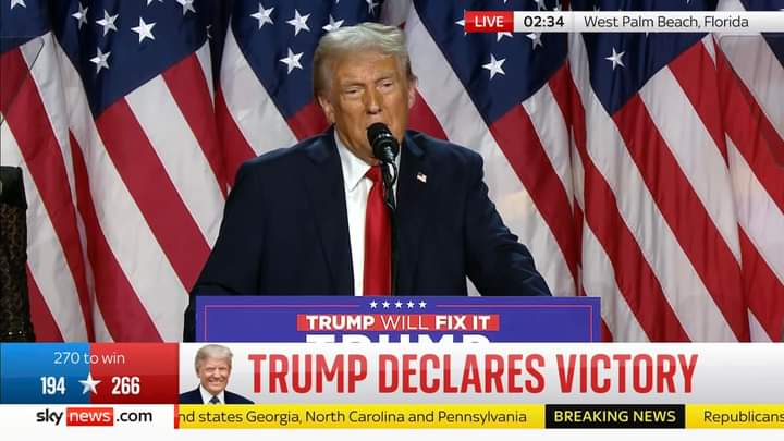 Best905FM's tweet photo. Donald Trump, the 45th President of the United States has just declared victory in the US election.

#AmericaDecides2024 #USAElections2024 https://t.co/zPCRHQFrmi