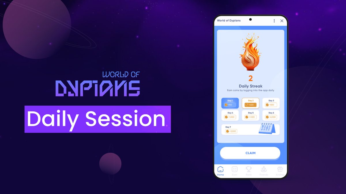 🔥 Keep Your Streak Alive with the Daily Session!

Consistency is key! With the Daily Session feature in the World of Dypians mini app, every day you check in brings you closer to bigger rewards. 

Start with small bonuses and watch them grow as you build your daily streak. By