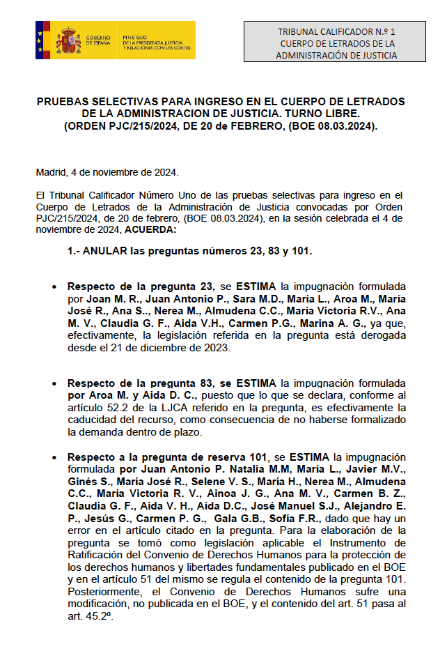 coseju's tweet photo. Publicado el Acuerdo de Anulación e impugnación de preguntas y plantilla definitiva del Turno libre #OposLAJ #OposicionesLAJ https://t.co/xHUhMOZskd