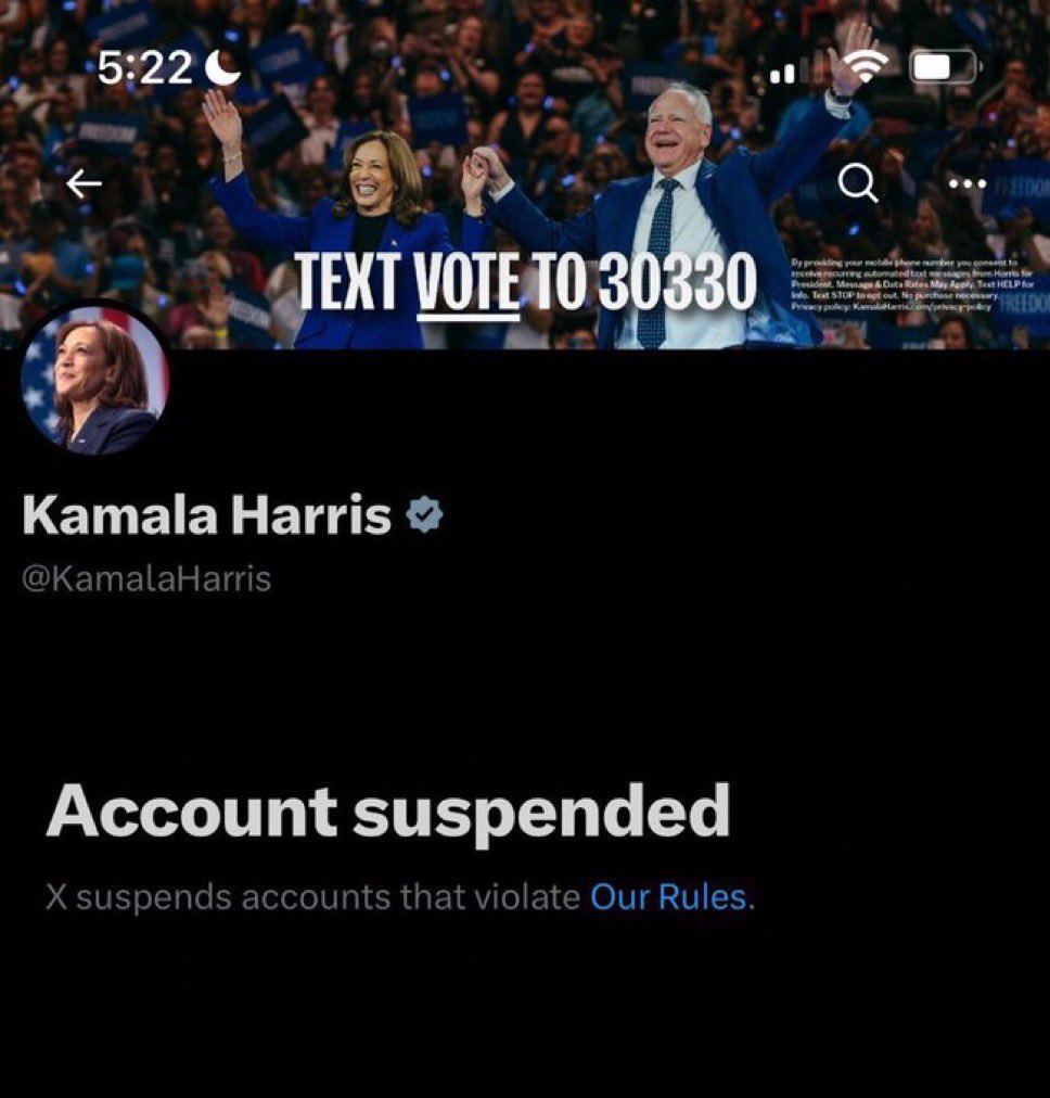 cryptolyxe's tweet image. Elon really won the race and then banned Kamala Harris 🤣