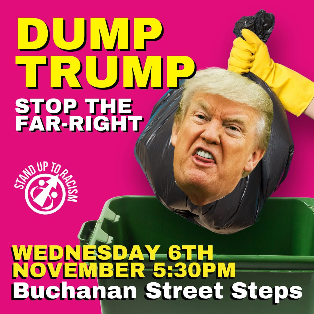 🚨Emergency protests in Glasgow &amp; Edinburgh tonight

Trump's victory will embolden the far-right, with Farage already celebrating at Trump's watch party  

We encourage all campaigns to come and bring their own messages of resistance and solidarity
