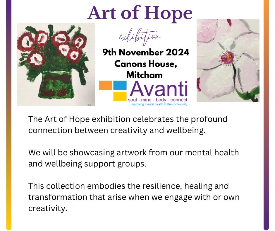 Avanti CIC (@avanti_cic) on Twitter photo Don’t forget to join us on Saturday 9th. There will be entertainment and refreshments. Art of Hope 10am to 2pm #Mitcham #MentalHealthMatters <a href="/MMLabour/">Mitcham & Morden Labour Party</a> <a href="/TootingLibrary/">Tooting Library (75 Mitcham Road)</a> <a href="/MitchamCrktGrn/">Mitcham Cricket Grn</a> <a href="/MCOrganisations/">Merton Connected</a> <a href="/whatsoninmerton/">What's on in Merton</a> Don’t forget to join us on Saturday 9th. There will be entertainment and refreshments. Art of Hope 10am to 2pm #Mitcham #MentalHealthMatters <a href="/MMLabour/">Mitcham & Morden Labour Party</a> <a href="/TootingLibrary/">Tooting Library (75 Mitcham Road)</a> <a href="/MitchamCrktGrn/">Mitcham Cricket Grn</a> <a href="/MCOrganisations/">Merton Connected</a> <a href="/whatsoninmerton/">What's on in Merton</a>