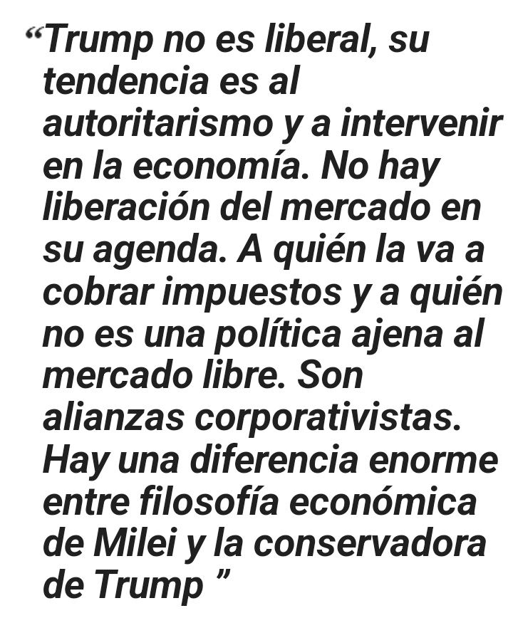En lo único que coincide Tramp con Miei es en el autoritarismo, la homofobia, la peluca y que los dos trabajan para EEUU.
Lo más parecido al nacionalista Donald Tramp políticamente en Argentina fué Juan Domingo Perón y a Milei, en EEUU, el payaso bozo.