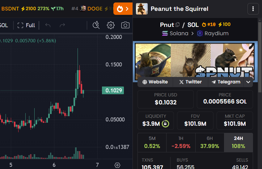 web3hunter6's tweet photo. $Pnut  300%🚀 https://t.co/7U8gXjZOv4