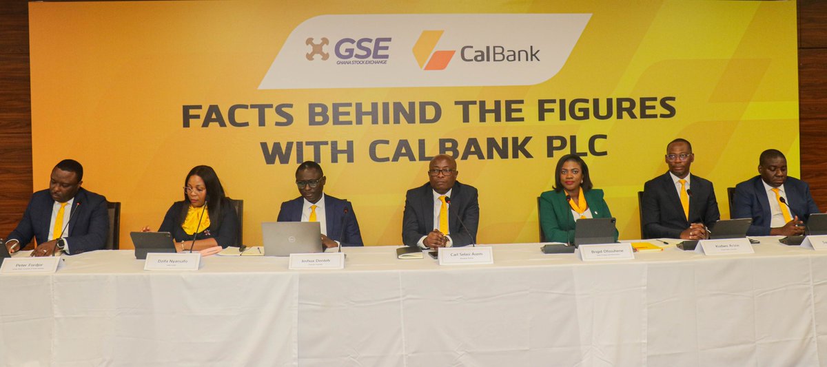 CalBankPLC's tweet photo. CalBank PLC has presented its 'Facts Behind the Figures' for Q3 2024 Unaudited Results at the Bank's Head Office Auditorium at Accra, with other stakeholders joining online.

CalBank Group closed the Third Quarter 2024 with a clear, sustained positive trend in performance following the Bank’s sterling Half-Year 2024 results. Our Q3-2024 financials reflect an increase of 97.4% in Fees and Commissions income. 

Click to read more here: https://t.co/ThAKh9uEfG