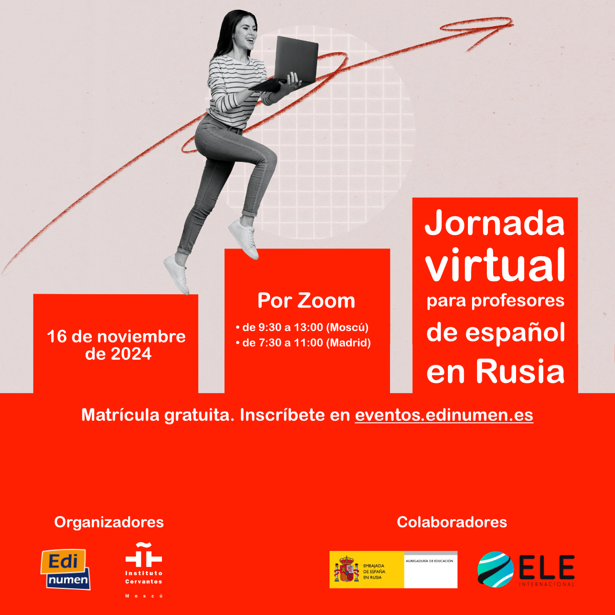 📅 16/11, 9:30-13:00 jornada en línea para profesores 🇷🇺 de 🇪🇸,  organizada por <a href="/Edinumen/">Editorial Edinumen</a> <a href="/InstCervantes/">Instituto Cervantes</a> Moscú. Colabora <a href="/EDEspRusia/">Agregaduría de Educación de España en Moscú</a>. Inscripción gratuita
eventos.edinumen.es/eventos/jornad…
Invitamos a docentes de español en 🇷🇺 a apuntaros! <a href="/EmbEspRusia/">España en Rusia</a>