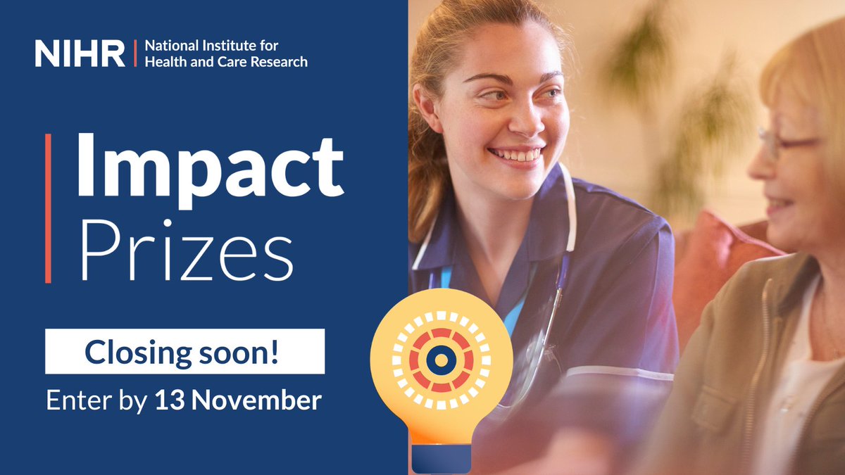 ⌛️ Just 1 week left to enter our Impact Prizes.

If your NIHR research has made a meaningful difference to people's lives, enter now!

Applications close at 1pm on 13 November ⬇️
nihr.ac.uk/about-us/our-i…