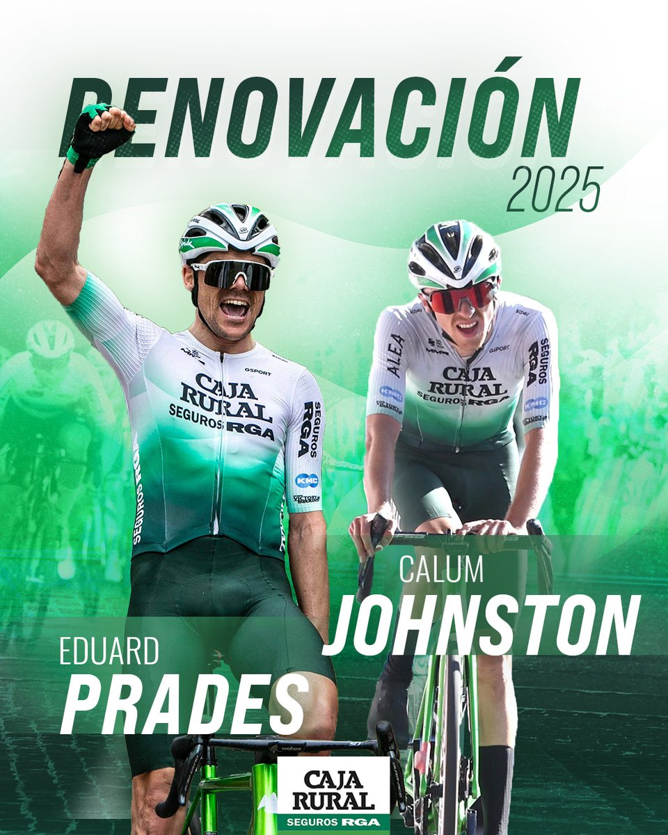Team Caja Rural-RGA (@cajarural_rga) on Twitter photo ✅✍️ Dos nuevas renovaciones llevan la plantilla de Caja Rural-Seguros RGA hasta los 22 ciclistas. <a href="/eduprades/">Edu Prades</a>, que cumplirá su 7ª temporada en el equipo, y el escocés <a href="/CalumjohnstonCj/">Calum Johnston</a> han prolongado su compromiso un año más.
📝 +Info: bit.ly/3YRBvK5
#SúmateAlVerde 💚 ✅✍️ Dos nuevas renovaciones llevan la plantilla de Caja Rural-Seguros RGA hasta los 22 ciclistas. <a href="/eduprades/">Edu Prades</a>, que cumplirá su 7ª temporada en el equipo, y el escocés <a href="/CalumjohnstonCj/">Calum Johnston</a> han prolongado su compromiso un año más.
📝 +Info: bit.ly/3YRBvK5
#SúmateAlVerde 💚