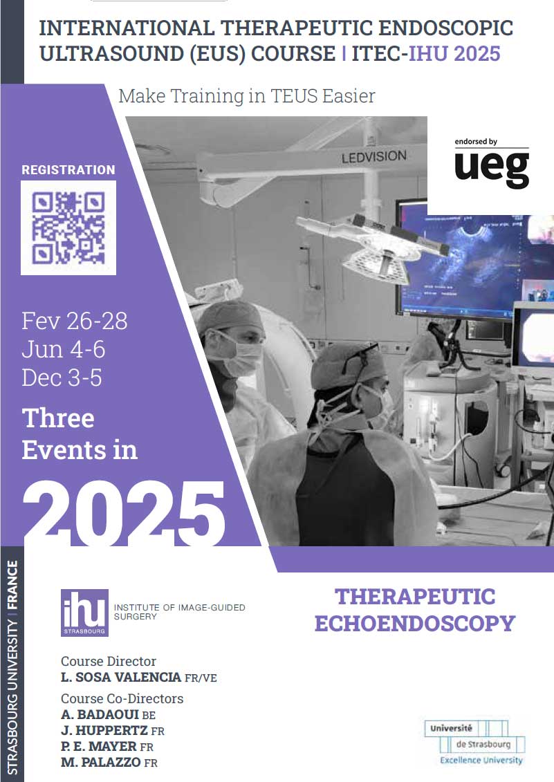 🎉 IHU Strasbourg announces UEG endorsement for its ITEC course! Unique training for world-wide gastroenterologists and echo-endoscopists: 3 days, 14 hours of practice and 10+ procedures. More info &amp; registration 👉bit.ly/4d3PrEK
#Gastroenterology #Training