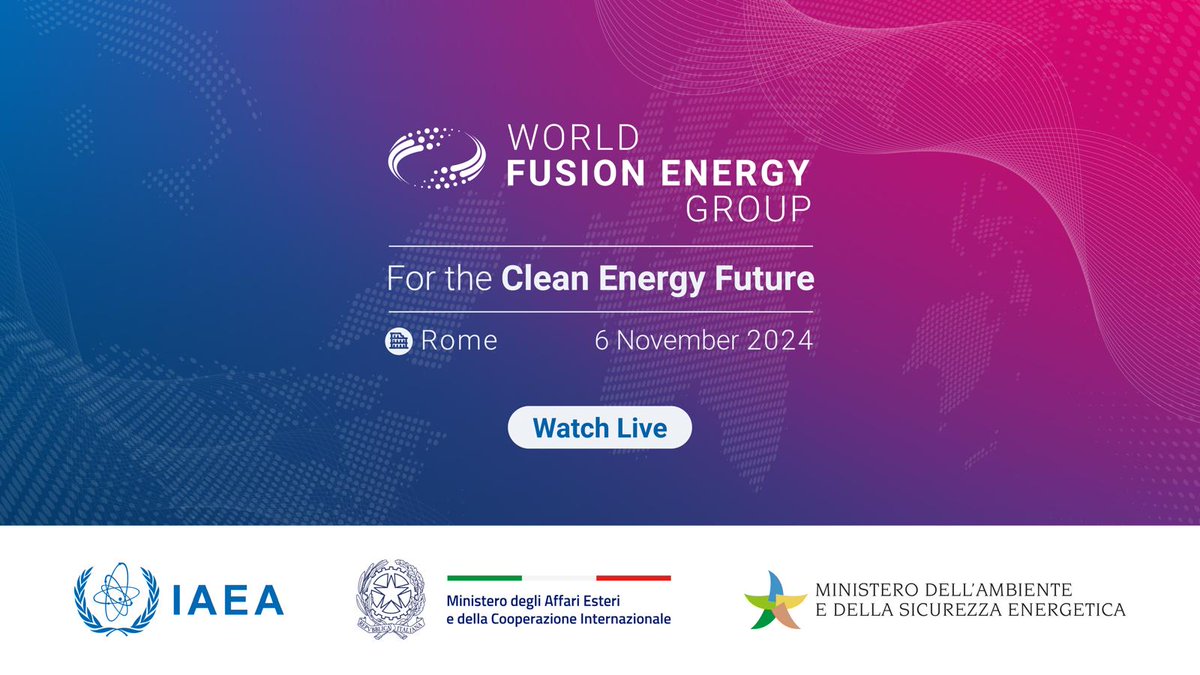 Min <a href="/Antonio_Tajani/">Antonio Tajani</a> introduces the inaugural ministerial meeting of the World Fusion Energy Group with #IAEA DG, <a href="/rafaelmgrossi/">Rafael Mariano Grossi</a>, Min <a href="/MASE_IT/">Ministero Ambiente e Sicurezza Energetica</a> <a href="/GPichetto/">Gilberto Pichetto</a> and U/S PM Alfredo Mantovano.
📽️ Watch live ▶️
youtube.com/live/kVNsbNA-D…