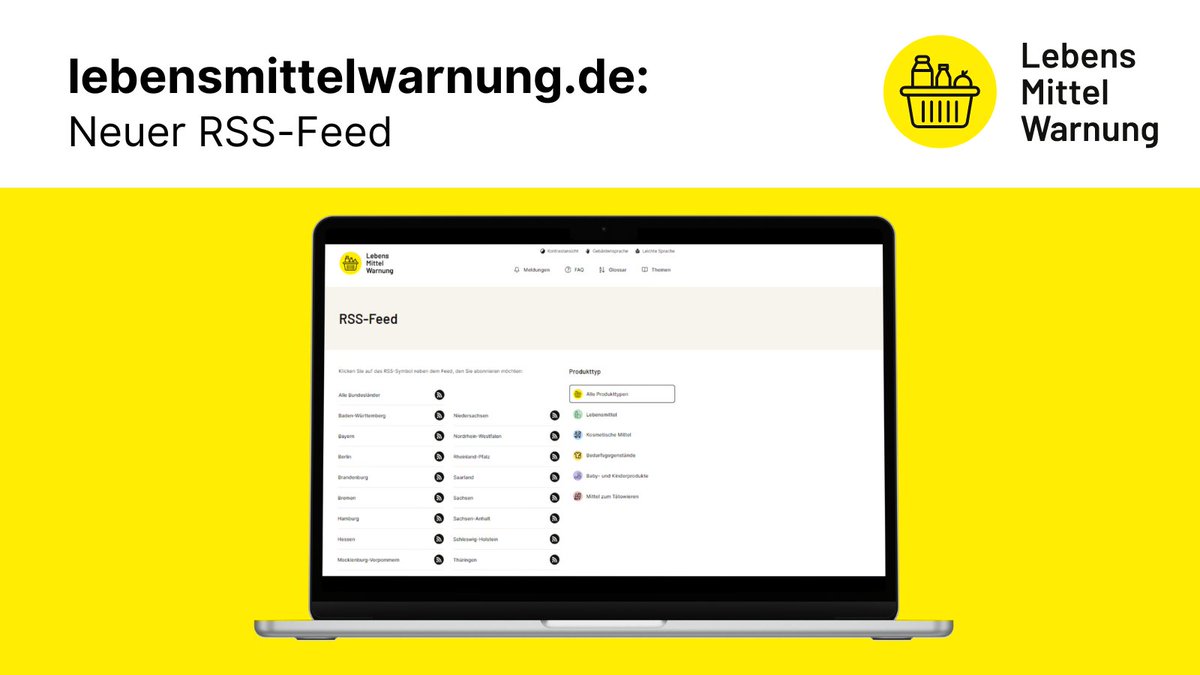 Nach dem Relaunch des Portals lebensmittelwarnung.de gibt es nun auch einen neuen #RSSFeed. Man kann seinen Feed nach Produkttypen und Bundesländer filtern. Der alte RSS-Feed wird nicht mehr bespielt. Der Feed muss neu abonniert werden. 
🔗 sohub.io/pj9n