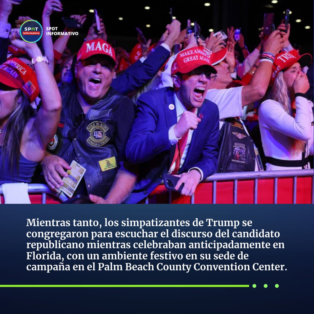 SpotInformativo's tweet photo. #Kamala Harris pospuso su discurso de la noche electoral para este miércoles debido a los resultados negativos frente a #Trump. La noche estuvo marcada por un ambiente cada vez más tenso, mientras Trump celebraba anticipadamente en Florida, con muchos de sus seguidores. https://t.co/4yxwEZPkLm