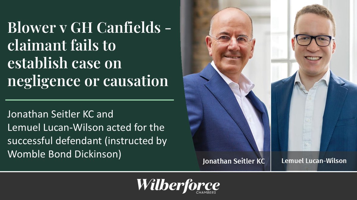 ⚖️The High Court dismissed the claim made in Blower v GH Canfields LLP, a professional negligence claim also involving trusts and insolvency issues.  

Jonathan Seitler KC and Lemuel Lucan-Wilson acted for the successful defendant.

Read more: wilberforce.co.uk/case-study/blo…