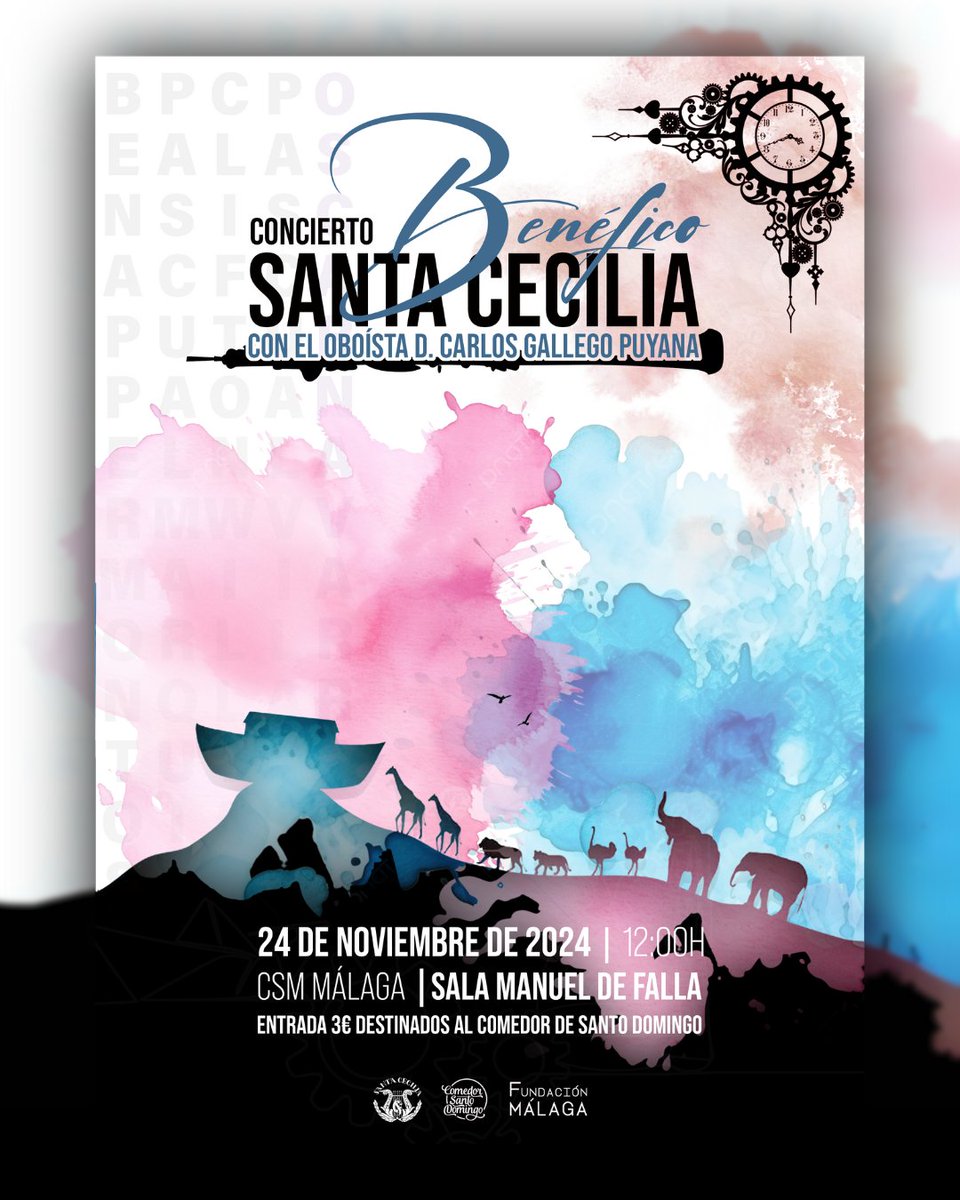 El próximo 𝗗𝗼𝗺𝗶𝗻𝗴𝗼 𝟮𝟰 𝗱𝗲 𝗻𝗼𝘃𝗶𝗲𝗺𝗯𝗿𝗲, a las 𝟭𝟮:𝟬𝟬 horas, tendrá lugar nuestro Concierto en honor a Santa Cecilia en la 𝗦𝗮𝗹𝗮 𝗠𝗮𝗻𝘂𝗲𝗹 𝗱𝗲 𝗙𝗮𝗹𝗹𝗮 del 𝗖𝗼𝗻𝘀𝗲𝗿𝘃𝗮𝘁𝗼𝗿𝗶𝗼 𝗦𝘂𝗽𝗲𝗿𝗶𝗼𝗿 𝗱𝗲 𝗠𝘂́𝘀𝗶𝗰𝗮 𝗱𝗲 𝗠𝗮́𝗹𝗮𝗴𝗮.