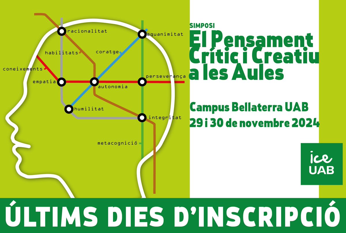 Ara sí que sí. Enfilem la recta final cap al simposi i estem rebent les inscripcions de les últimes persones en decidir-se. Si encara dubtes, queden algunes places i tens fins el dia 23 per reservar-ne una!
Ens trobem allà?
🎟️uab.cat/ca/ice/simposi…