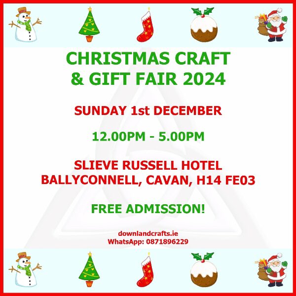 It’s now less than 4 weeks until our Christmas craft and gift fair in the Slieve Russell Hotel, Ballyconnell, Cavan. Full details on our website downlandcrafts.ie #craftfair #christmasfair #downlandcrafters #craftbizparty