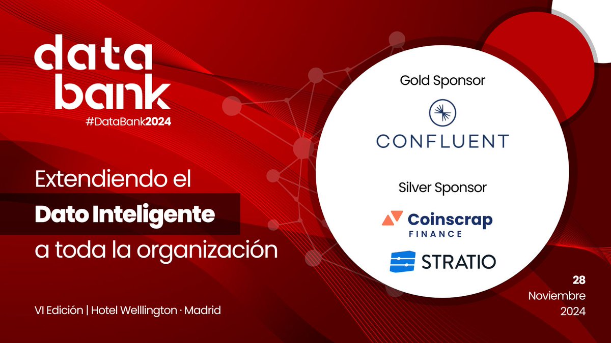✨ #DataBank2024 cuenta con el apoyo de nuestros Sponsors 📷 ¡Gracias a Confluent (Gold) y Coinscrap  y
Stratio (Silver) por impulsar la innovación en datos y banca! 
Más info aquí: revolutionbanking.es/databank-spons… 
#Banca #Sponsors #Innovación #TransformaciónDigital