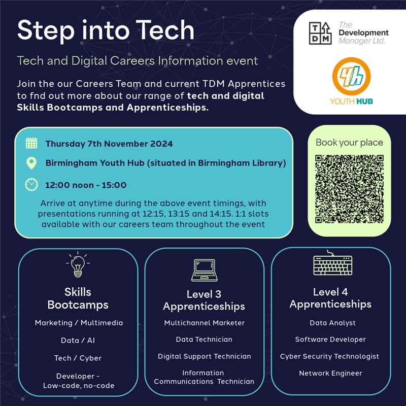 Ladder For Greater Birmingham & Solihull (@ladderforbrum) on Twitter photo 🚨 Event Alert! ✋
Aspiring tech professionals, join <a href="/TDMapprentices/">The Development Manager (TDM)</a>
#StepintoTech for insights into careers such as #Marketing, #SoftwareDeveloper, #DataAnalyst, #CyberSecurity, & more!
📅 7th Nov 2024
📍 Birmingham Youth Hub, Birmingham Library
🕛 12 PM - 3 PM 🚨 Event Alert! ✋
Aspiring tech professionals, join <a href="/TDMapprentices/">The Development Manager (TDM)</a>
#StepintoTech for insights into careers such as #Marketing, #SoftwareDeveloper, #DataAnalyst, #CyberSecurity, & more!
📅 7th Nov 2024
📍 Birmingham Youth Hub, Birmingham Library
🕛 12 PM - 3 PM