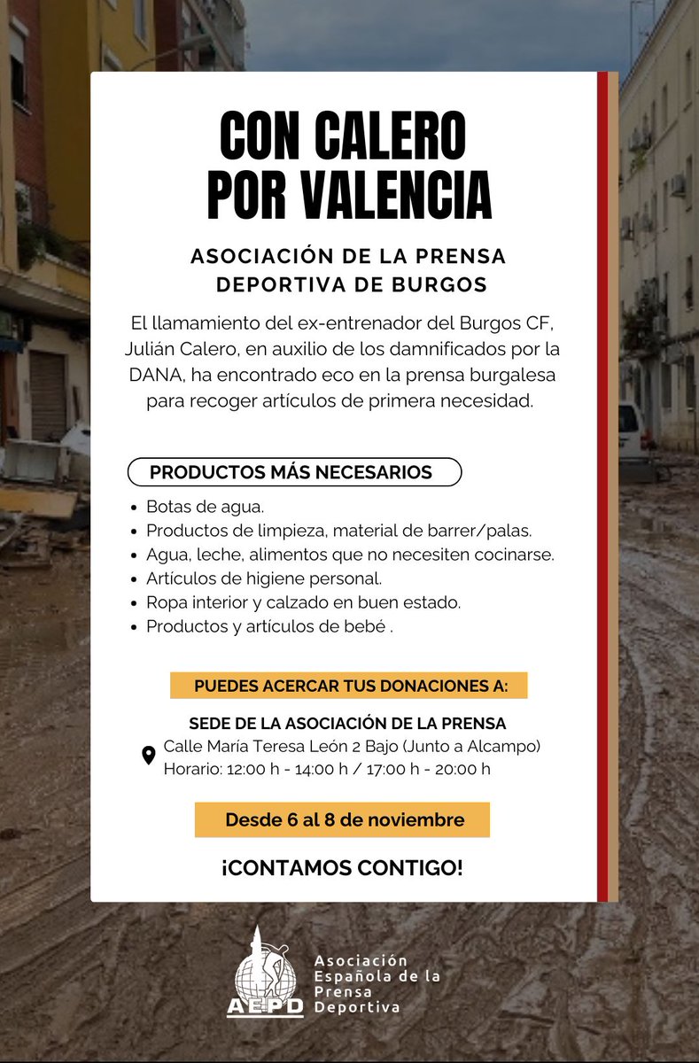 6-7-8 de NOVIEMBRE BURGOS . Recogida de material para ayudar a VALENCIA organizada por la Asoc. Prensa deportiva de Burgos #FUERZAVALENCIA