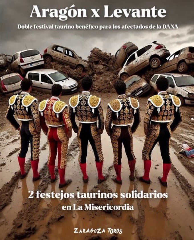 Qué puto asco!!!!

El horror convertido en cartel, únicamente a unos depravados se les ocurriría ilustrar conjuntamente el horror de una tragedia con el sufrimiento animal.

Lo del término "Levante" ya lo dejamos para otro momento, ya que ser un paleto cultural no tiene cura.