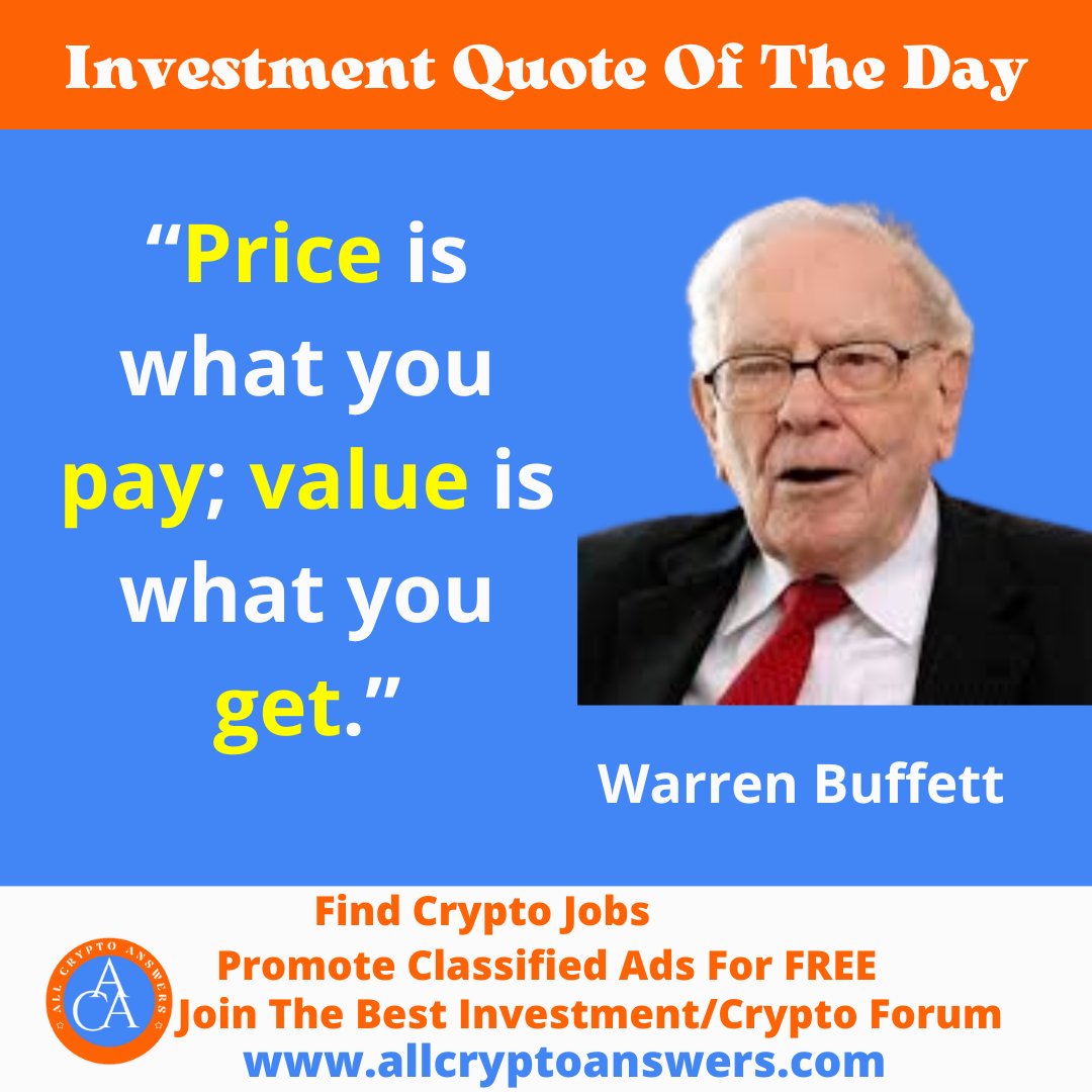 Understanding True Value in a World Focused on Price.

Warren Buffett once said, “Price is what you pay; value is what you get.” It’s a reminder that price tags don’t always reflect true worth. Focus on long-term value over the immediate cost!

#WarrenBuffett #FinancialWisdom