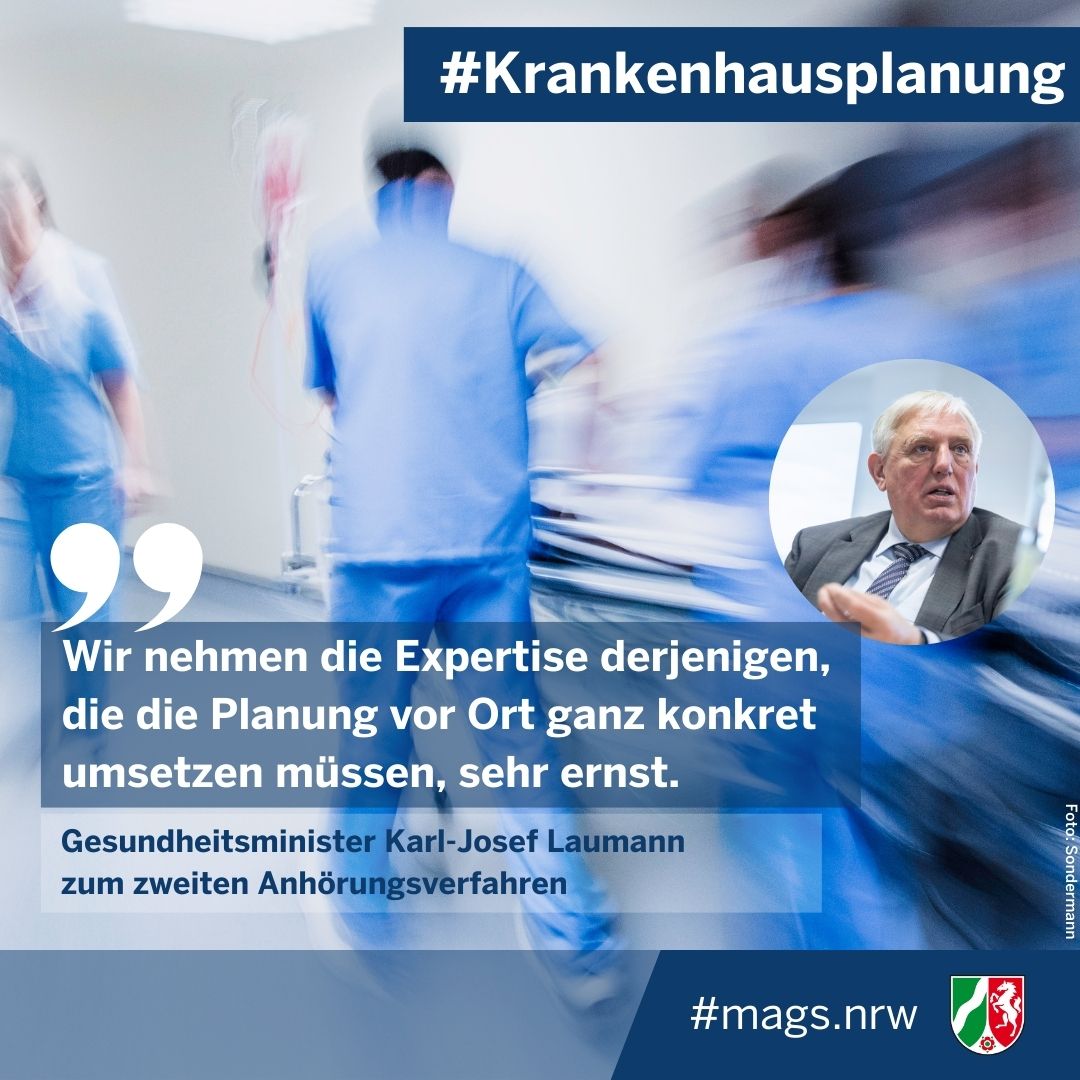 Update #Krankenhausplanung #NRW: Alle rund 500 Stellungnahmen des 1. Anhörungsverfahrens wurden geprüft, nun startet das 2. Verfahren: „Damit bleiben wir unserer Linie der Transparenz &amp; der Beteiligung der Akteure treu“, so Minister #Laumann. Alle Infos: mags.nrw/neue-krankenha…