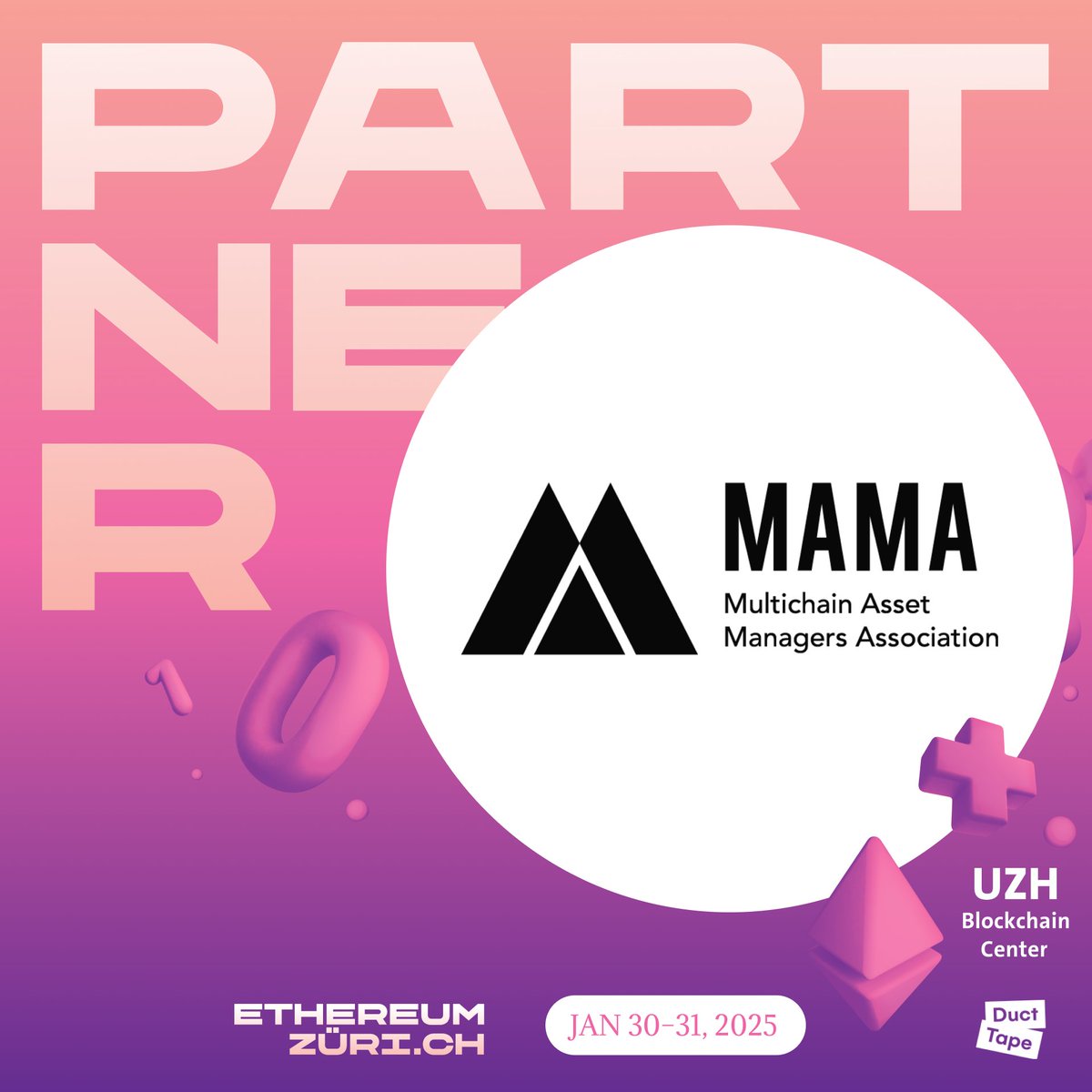 We're thrilled to welcome back <a href="/MAMA_global/">MAMA_global</a> as our community partner! 🎉
The Multichain Asset Managers Association is a global community of organizations working to transform asset management through #blockchain technology.

👋 Meet their team at EthereumZuri.ch! 🏔️🇨🇭