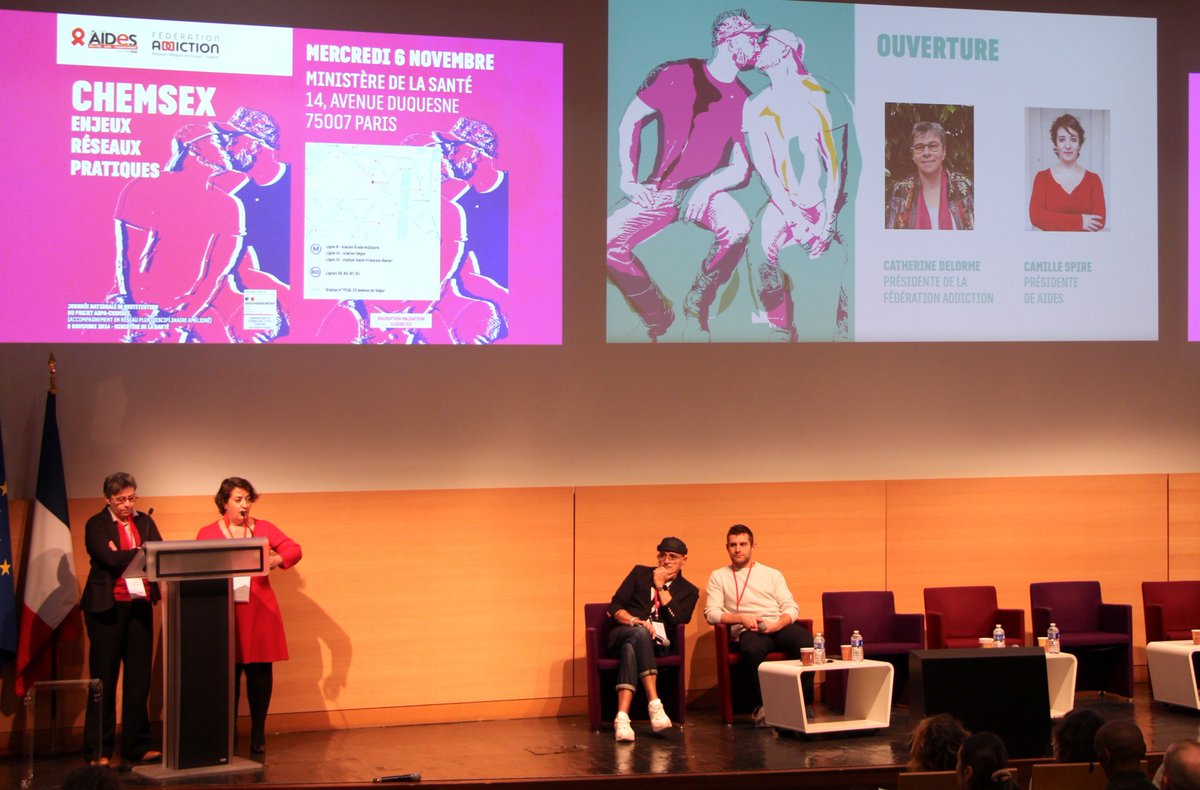 FedeAddiction's tweet photo. Ce matin au @Sante_Gouv, ouverture par Camille Spire de @assoAIDES et @CatherineDELOR1 de la Fédération Addiction de la journée « #Chemsex : enjeux, pratiques, réseaux » devant 200 acteurs de santé, de la réduction des risques, de la prévention et des responsables politiques https://t.co/v8W6CdIlqg
