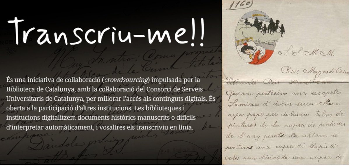 crai_ub's tweet photo. ✍️ Transcriu-me!!, l’eina de #CiènciaCiutadana impulsada per la @BiblioCatalunya amb la col·laboració del @CSUC_info, ha renovat la interfície web.

🐫🐫🐫 Les Cartes als Reis d'Orient del #CRAIUB i altres col·leccions necessiten transcripció. Anima-t'hi! 

🔗 https://t.co/Hwg0yFrFvl